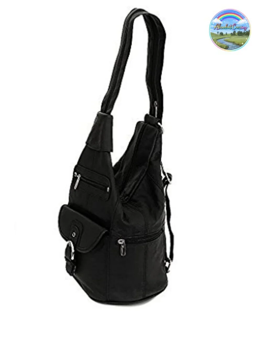 Genuine Leather Convertible 7 Pocket Sling Backpack Purse
